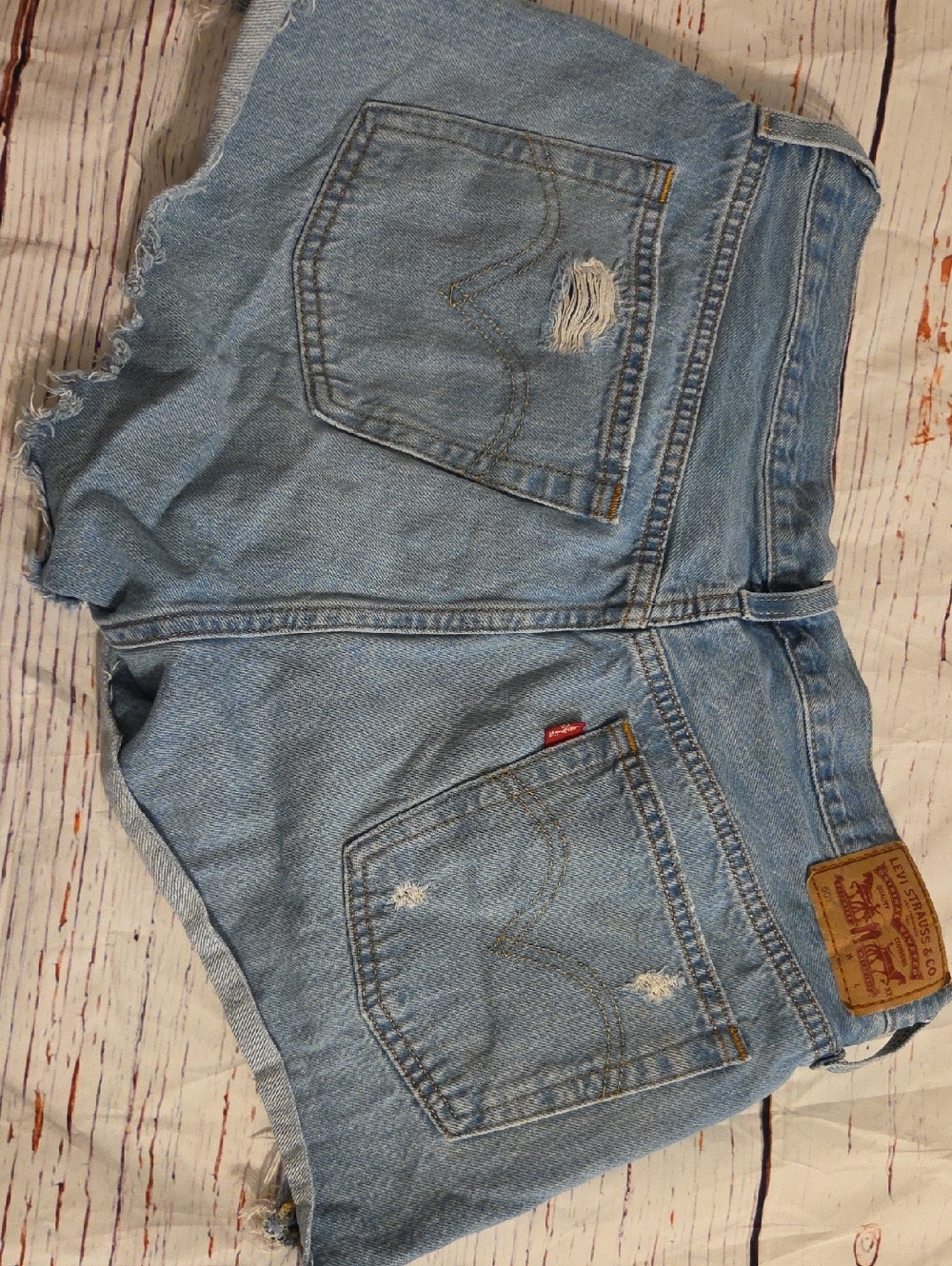 Levi's Light Blue Distressed Denim Cutoff Shorts
